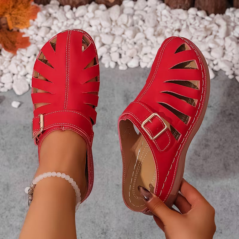 Alvena - Closed Toe Cutout Buckle Flat Sandals