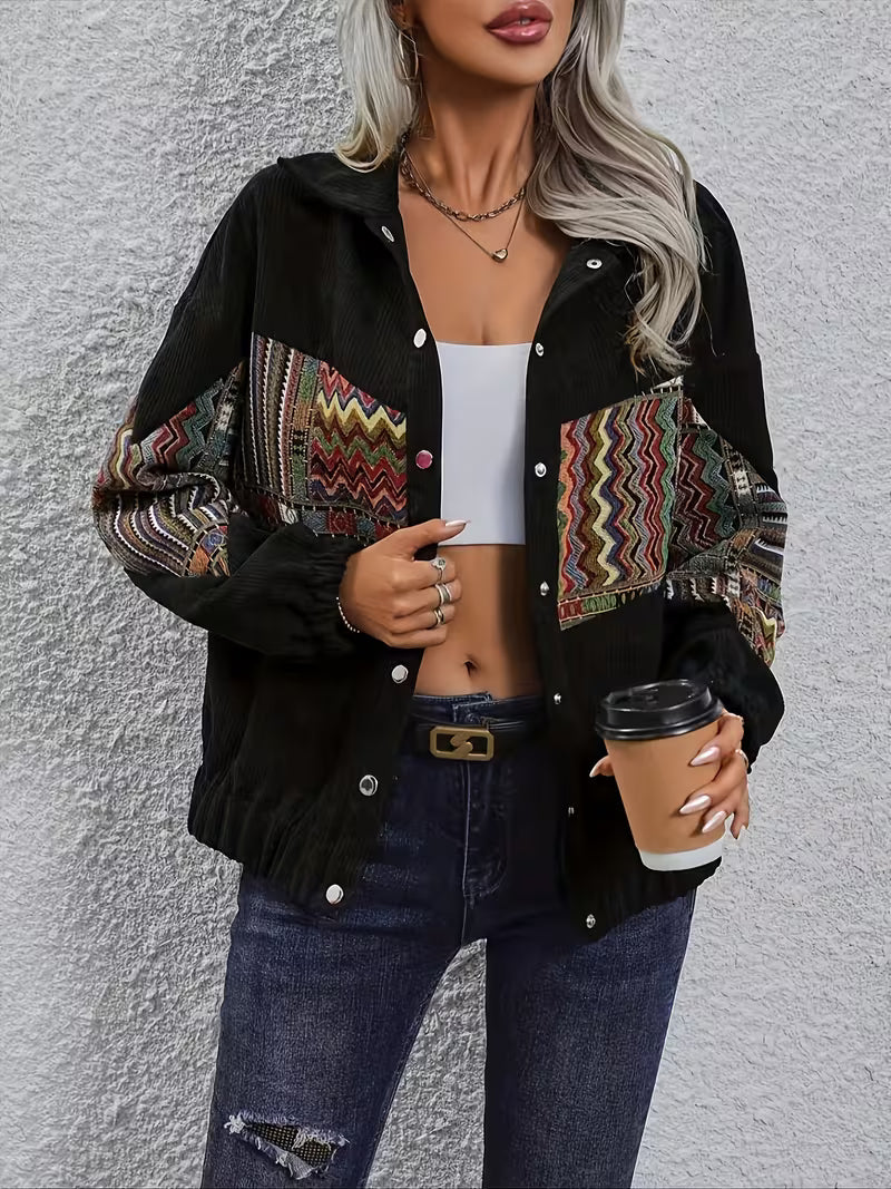 Amalenine - Jacket with Multicolor Geometric Patchwork and Lapels