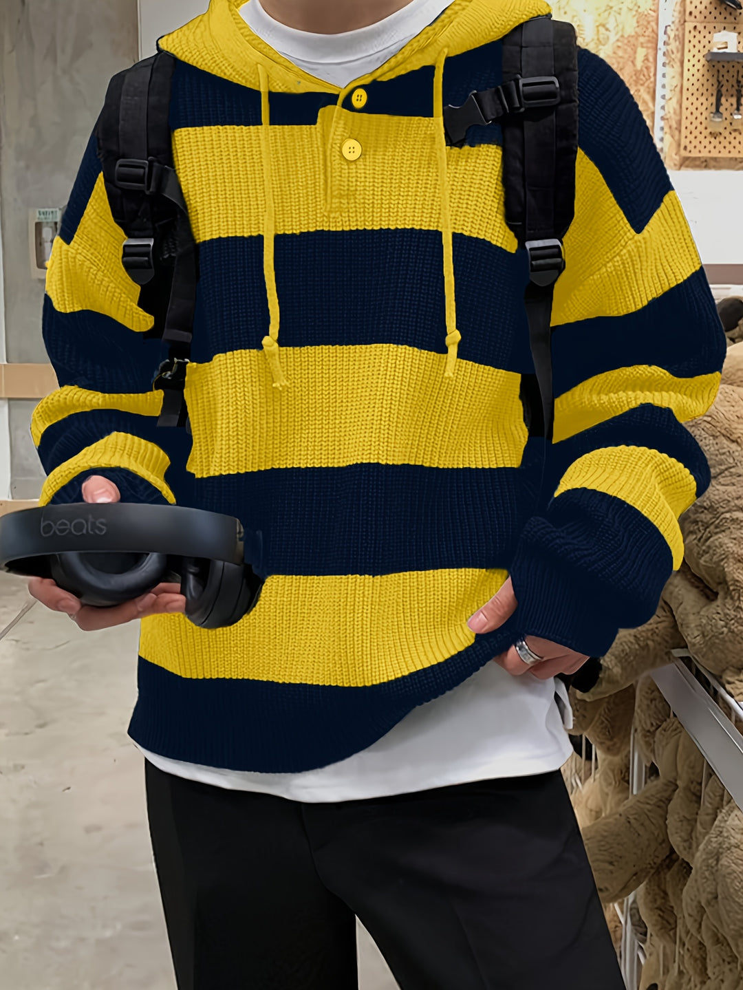 Tenzin - Oversized Striped Knitted Hoodie