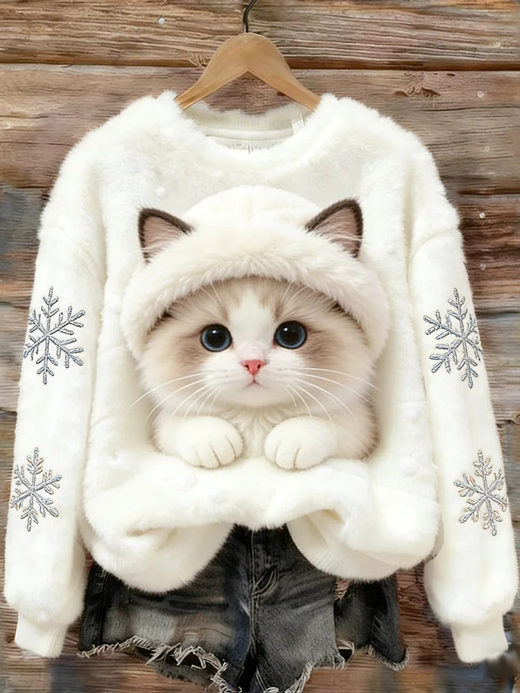 Nysiah - Cat Art Print Comfortable Flannel Sweatshirt