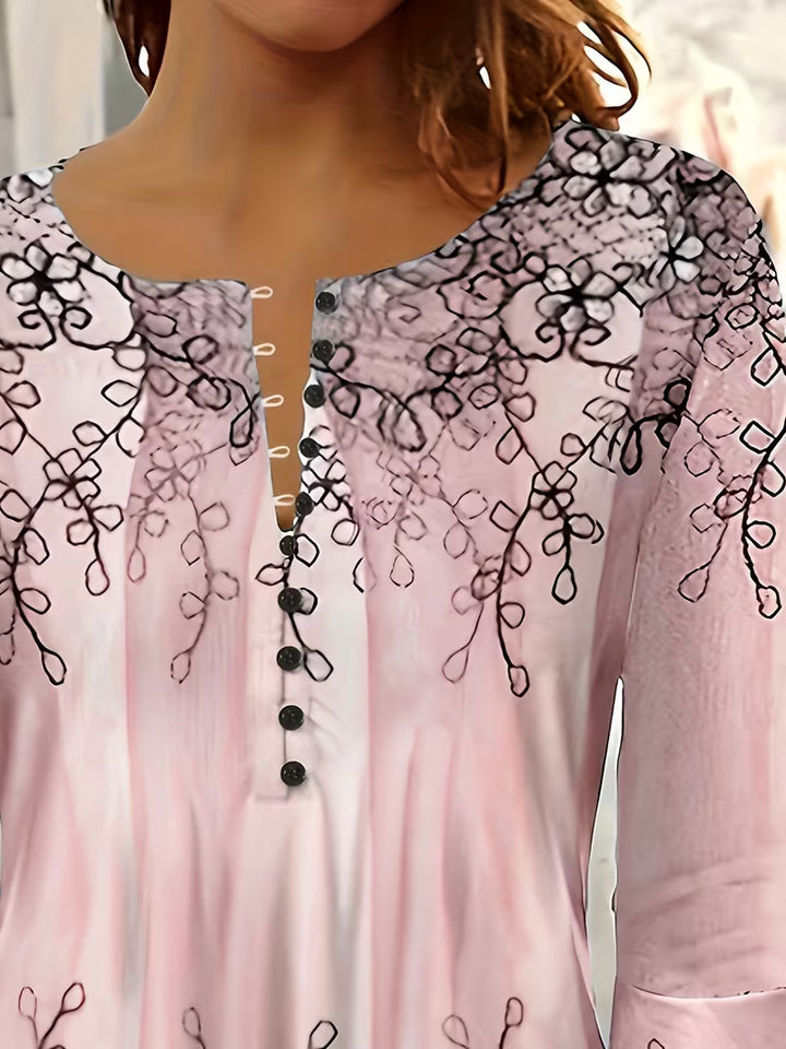 Mesley - Floral Print Ruffle Trim Half Sleeve Blouse