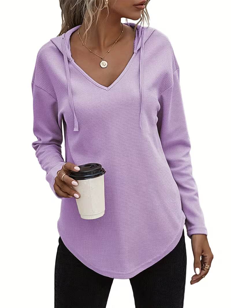 Heydi - Long Sleeve Curved Hem Hooded Sweatshirt
