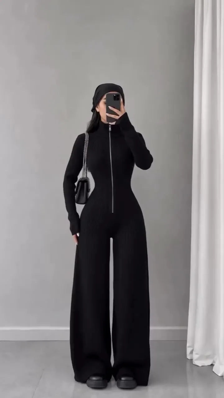 Gwenuna - Ribbed Knit Wide-Leg Jumpsuit