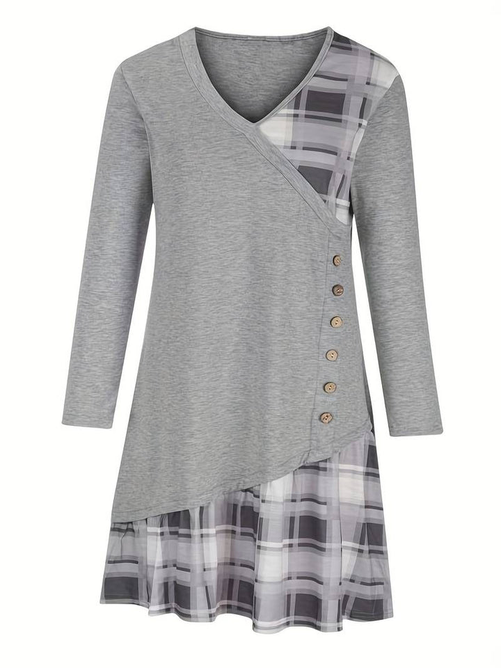 Alinor - Casual Plaid Patchwork Long Sleeve Dress