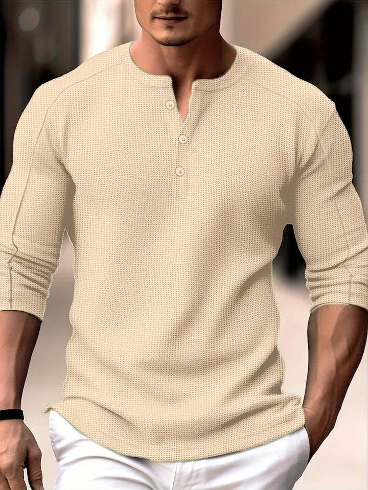 Biden - Waffle Knit Henley Long Sleeve Shirt