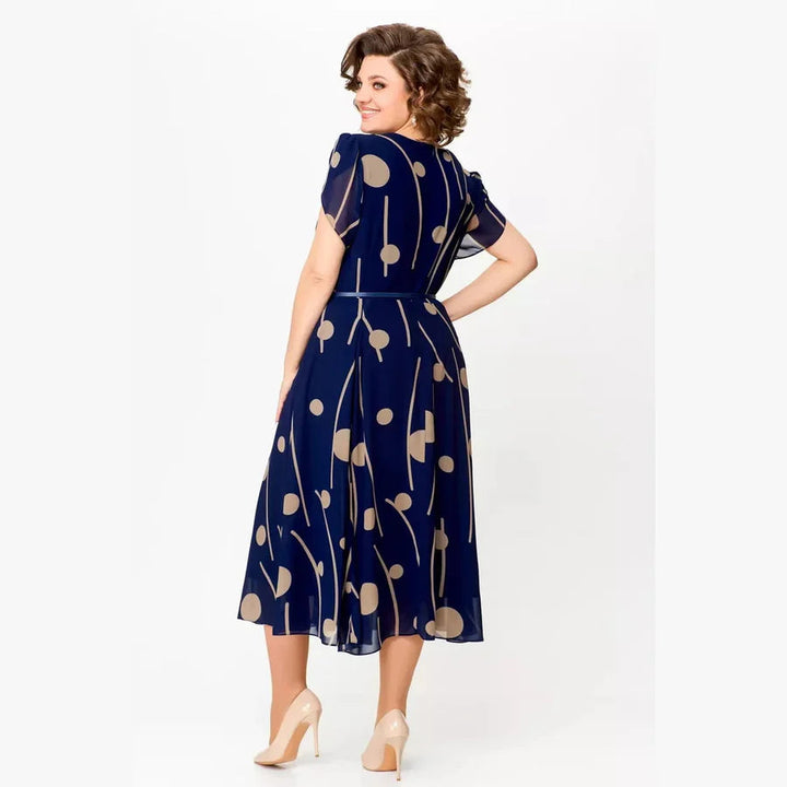 Nazeli - Polka Dot Print Chiffon MIidi Dress
