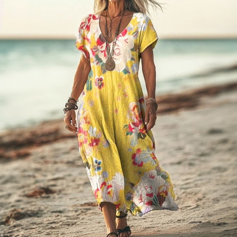 Neldae- Vintage Floral Print Dress