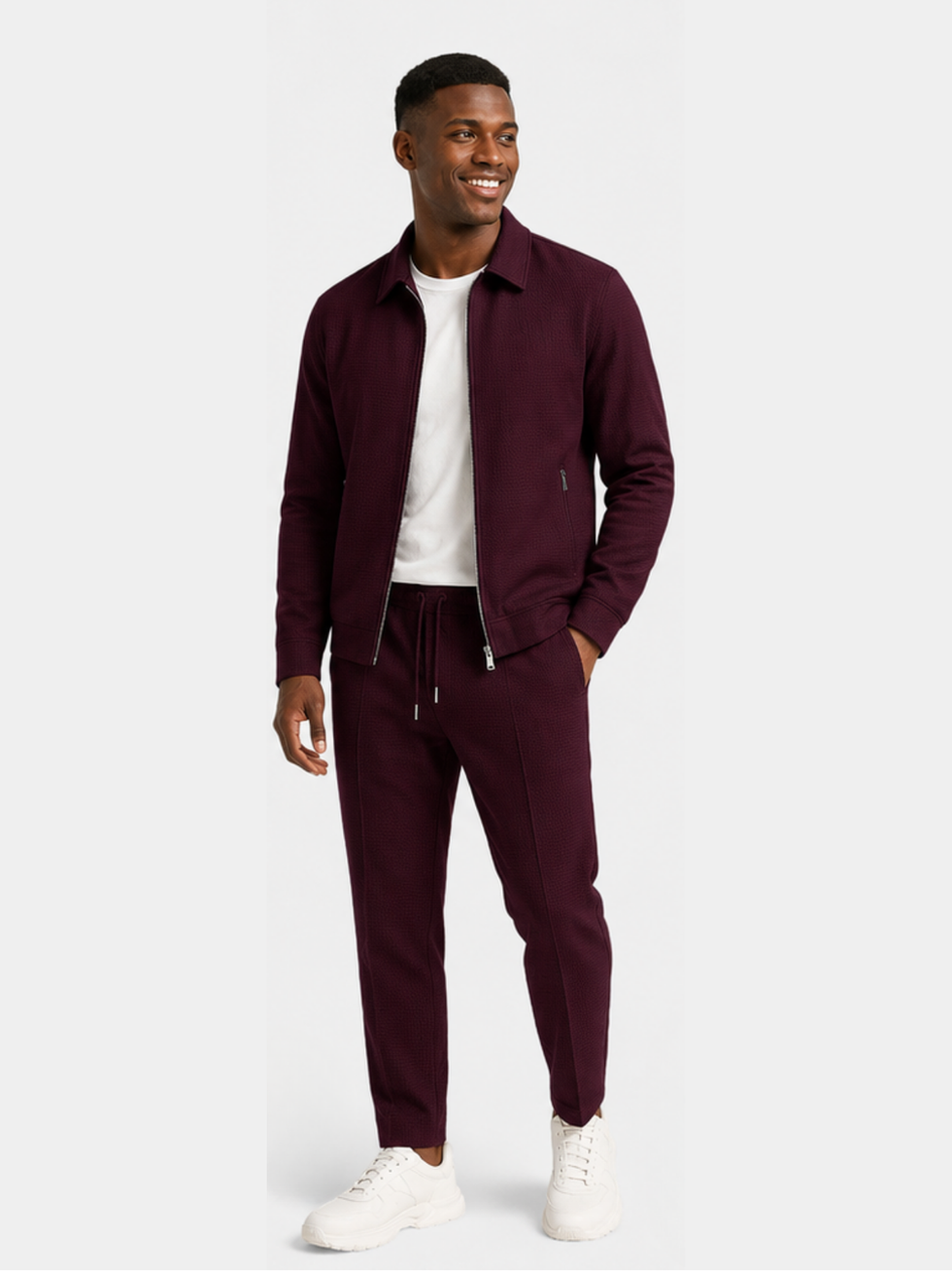 Tobiana - Textured Zip-up Jacket And Drawstring Pants Set