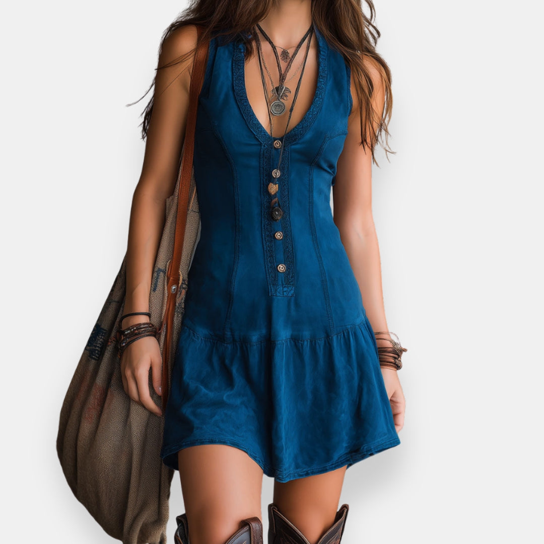 Zynnia - Bohemian Button-Down Mini Dress