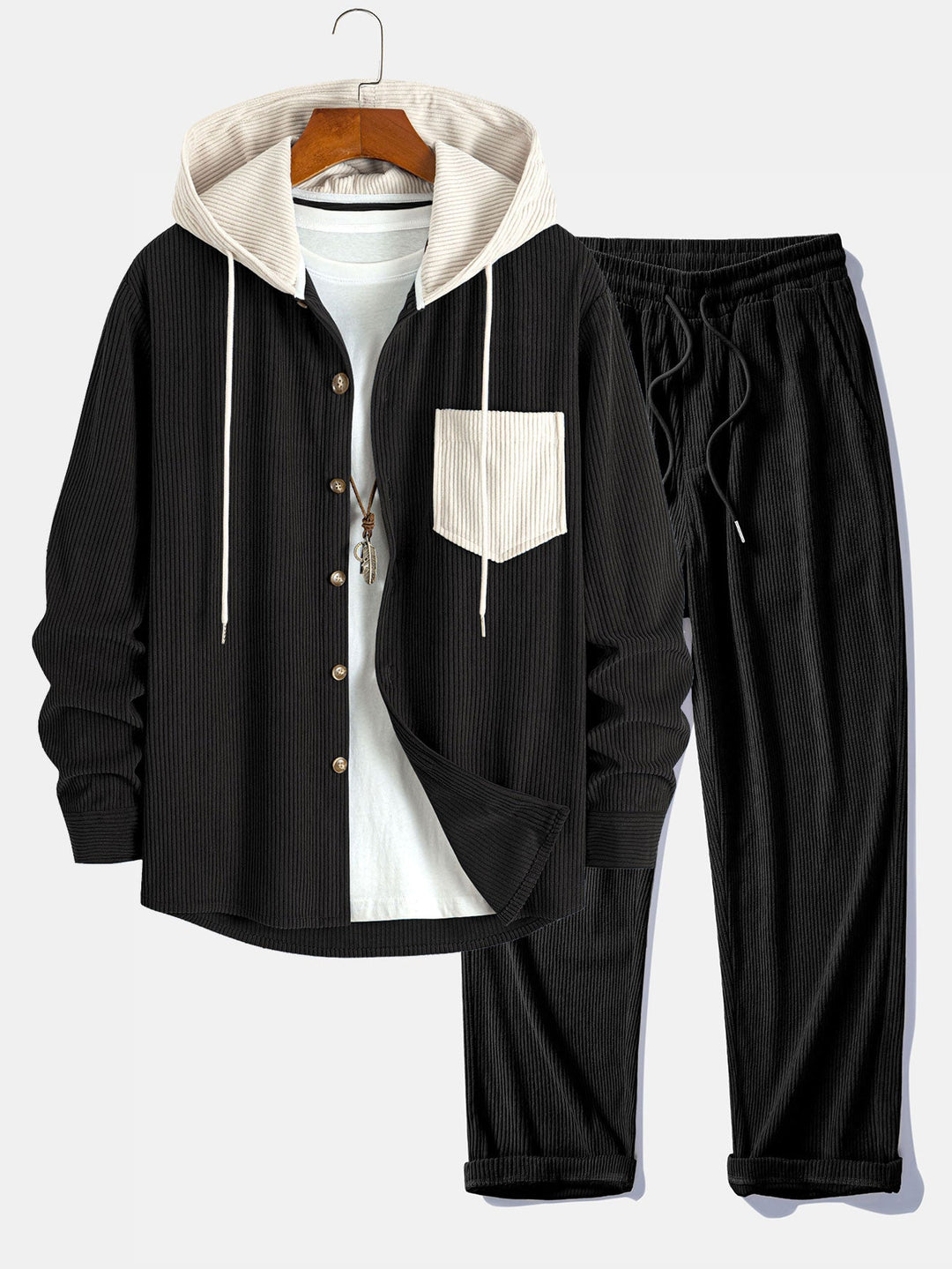 Cadmus - Corduroy Hooded Shirt And Pants Set