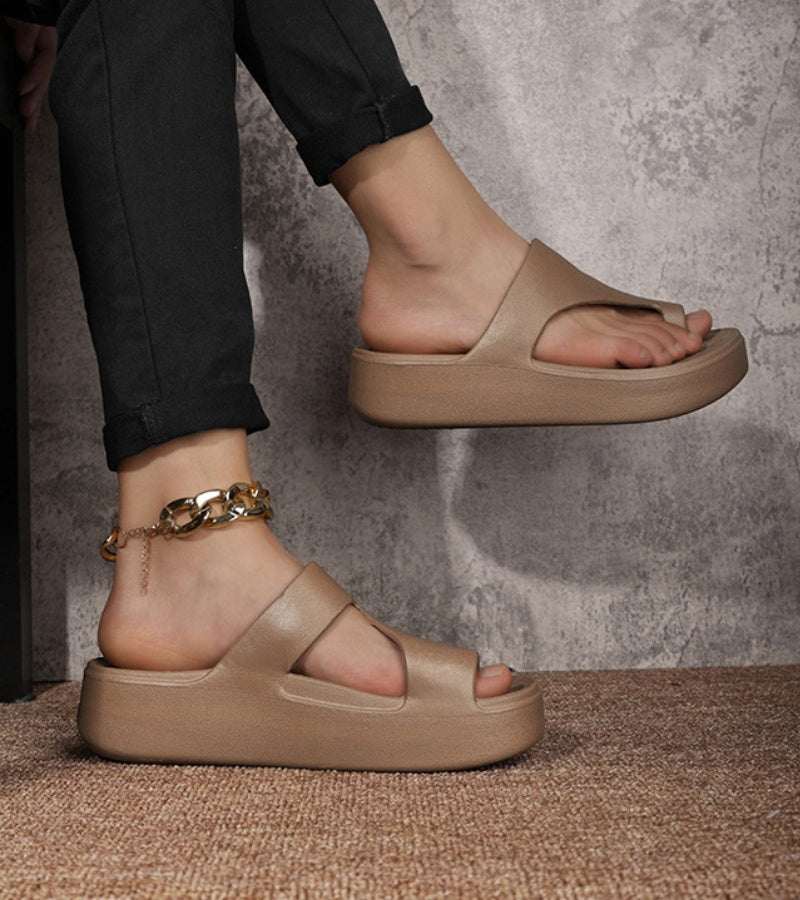 Vlasta - Cushioned Platform Slide Sandals With Toe Loop