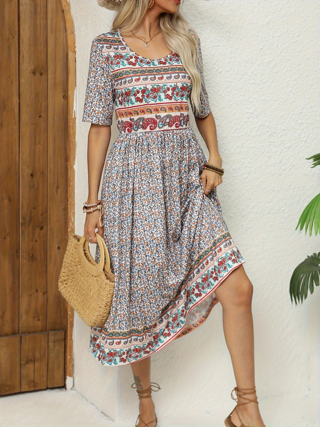 Jeeni - Short Sleeve Floral Printted Dress