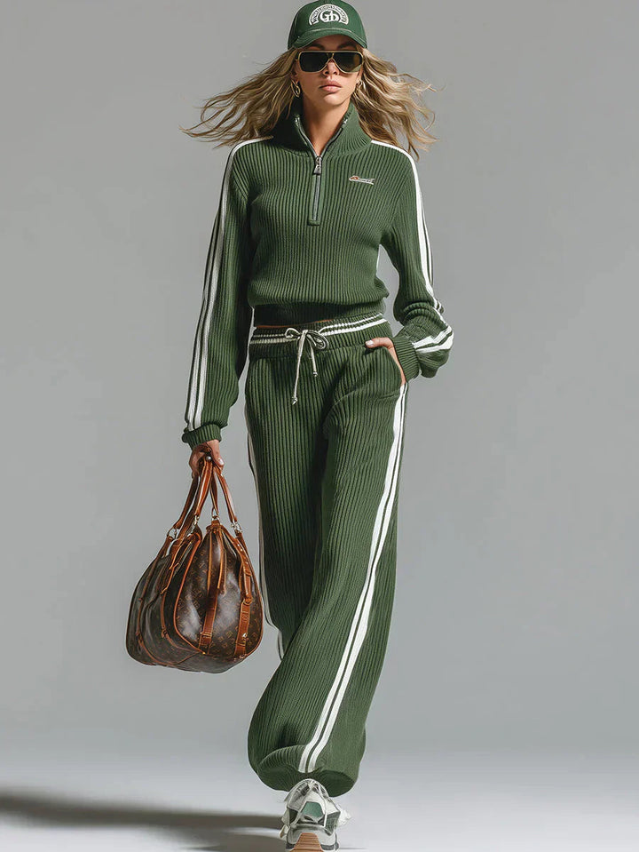 Cajsa - Loose Two Piece Set With Side Stripe Accent