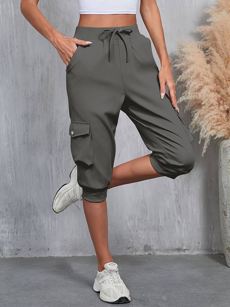 Kirabo - Summer Multi-Pocket Cargo Pants With Ribbed Elastic