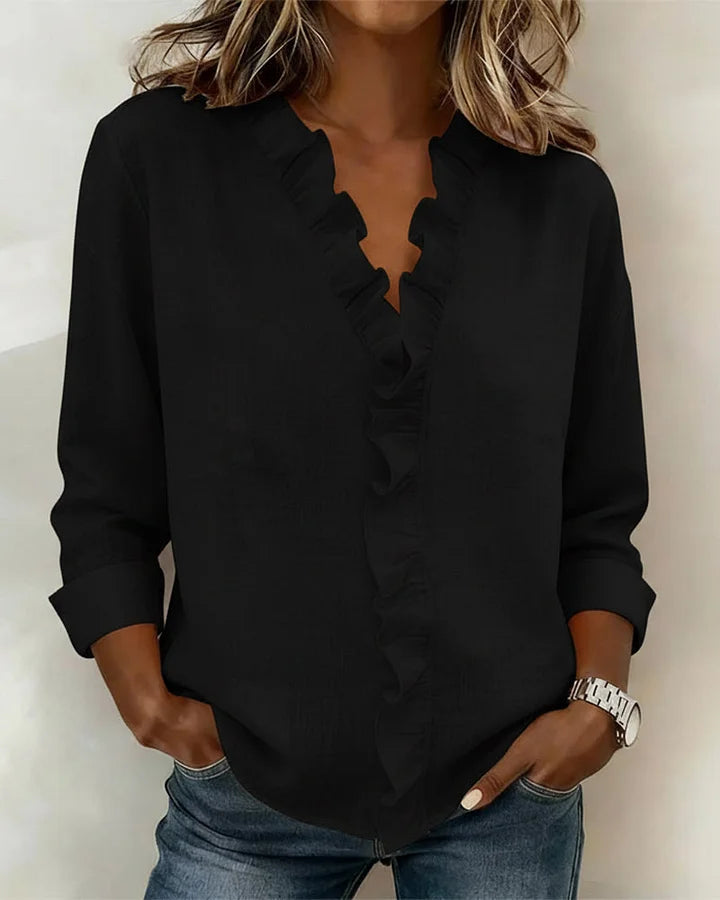 Aletta - Ruffle V-Neck And Long Sleeve Blouse