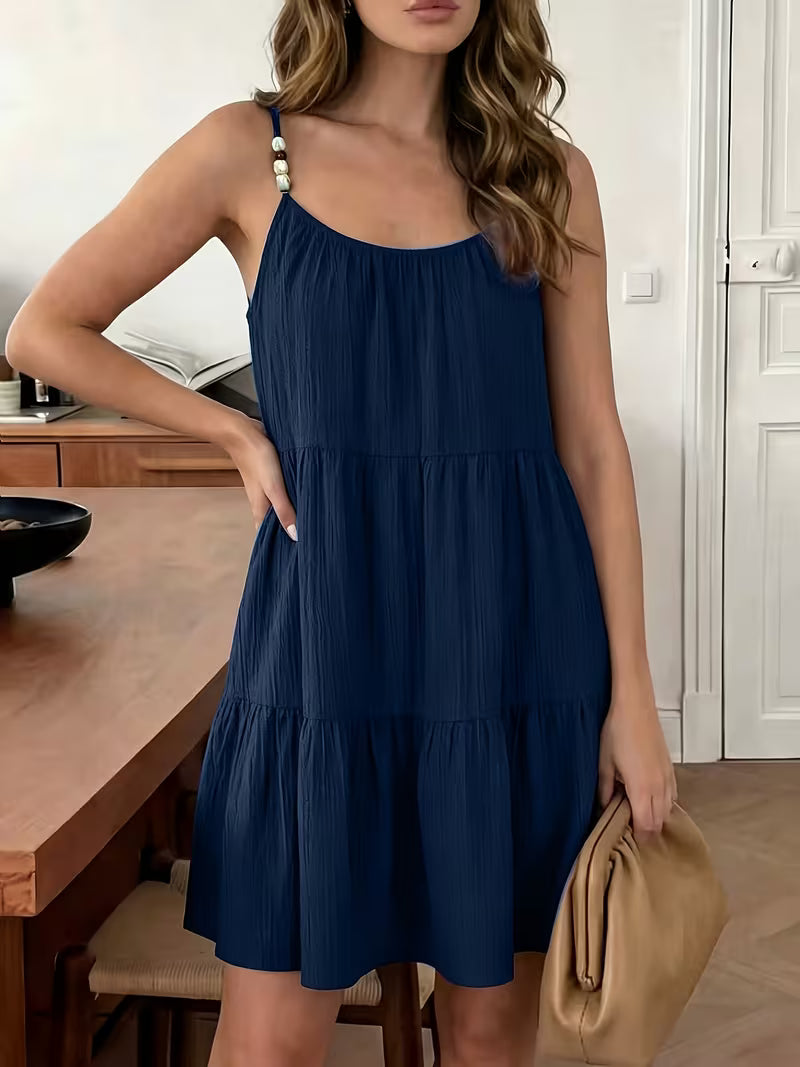 Masley - Loose Fit Spaghetti Strap Mini Dress