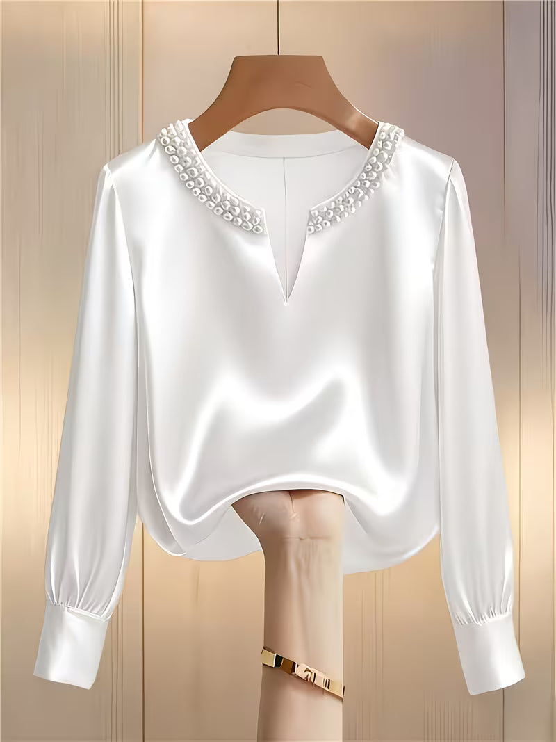 Avinaya - Elegant Long Sleeve Shirt With Round Neck Pearl