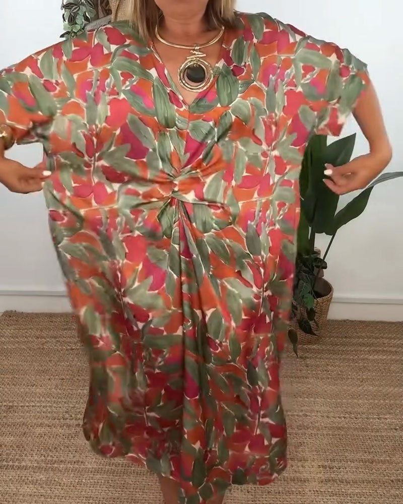 Shilisa - V-Neck Dress With Cable Print