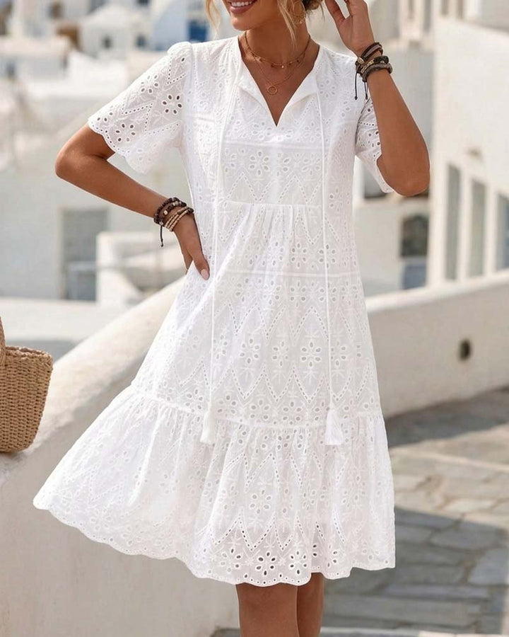 Aphinya - Openwork Dress with Short Sleeves