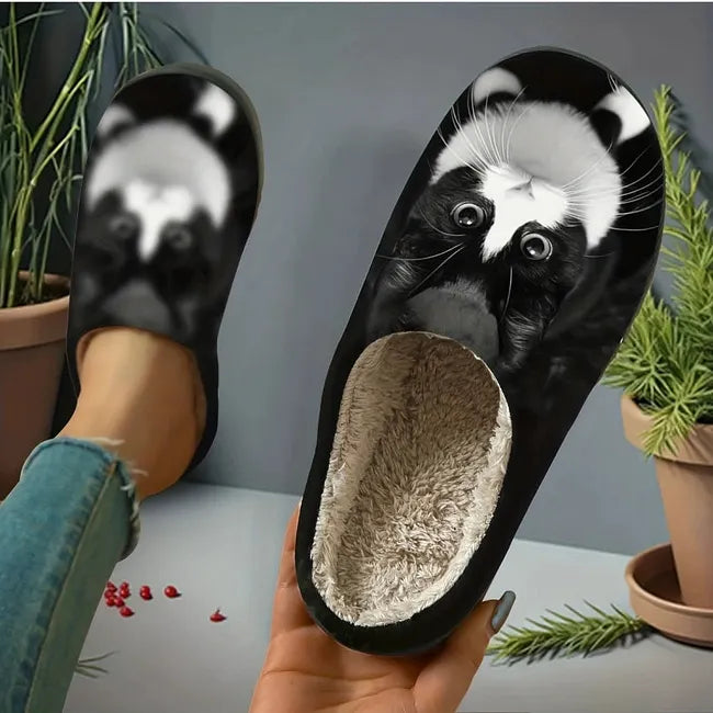 Saskita - Elegant Cat Print Slippers