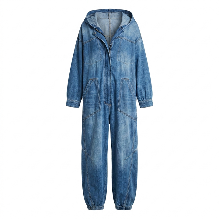 Estielle - Denim Jumpsuit With Hooded