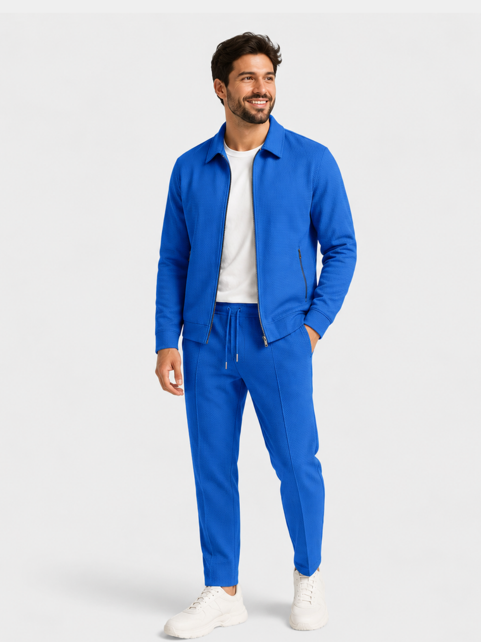 Tobiana - Textured Zip-up Jacket And Drawstring Pants Set
