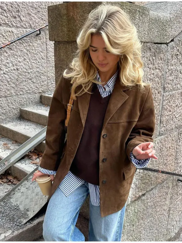 Ronia – Oversized Suede Button Up Jacket