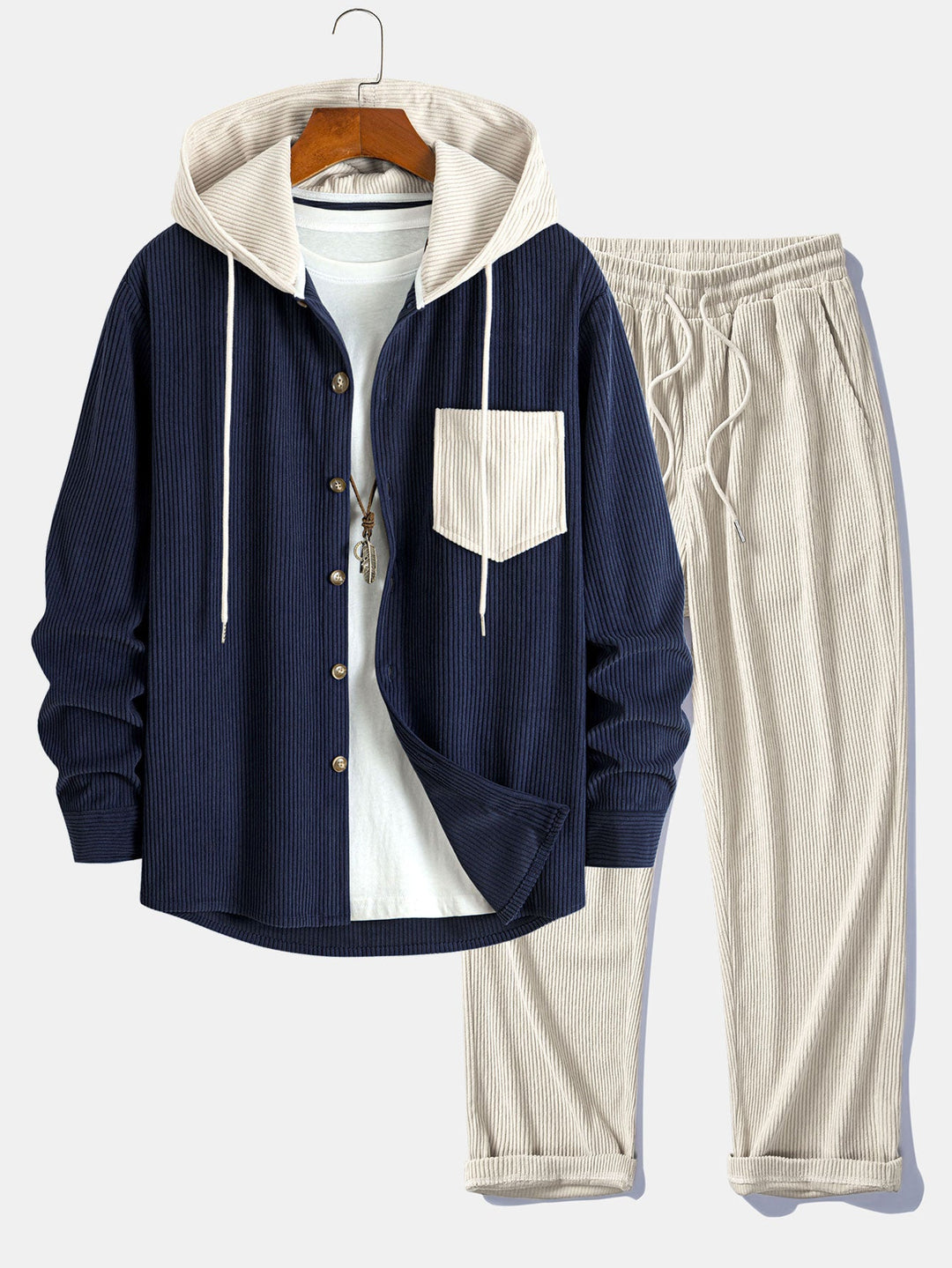 Cadmus - Corduroy Hooded Shirt And Pants Set