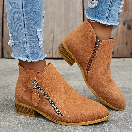 Farah - Orthopedic Leather Ankle Boots With Zipper
