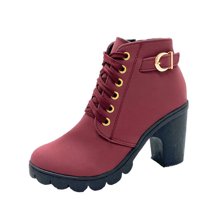 Dahliauta - Lace-Up Ankle Boots with Block Heels