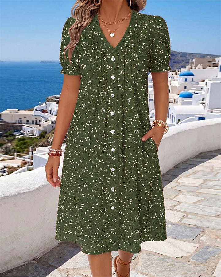 Dayma - Floral V-Neck Button Front Dress