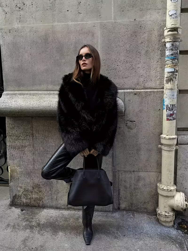 Gisenna - Faux Fur Oversized Cropped Lapel Jacket