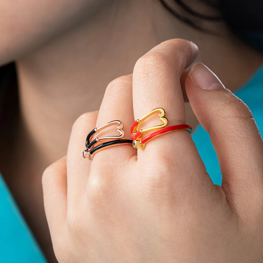 Caitleen - Stethoscope Ring With Heart Birthstone