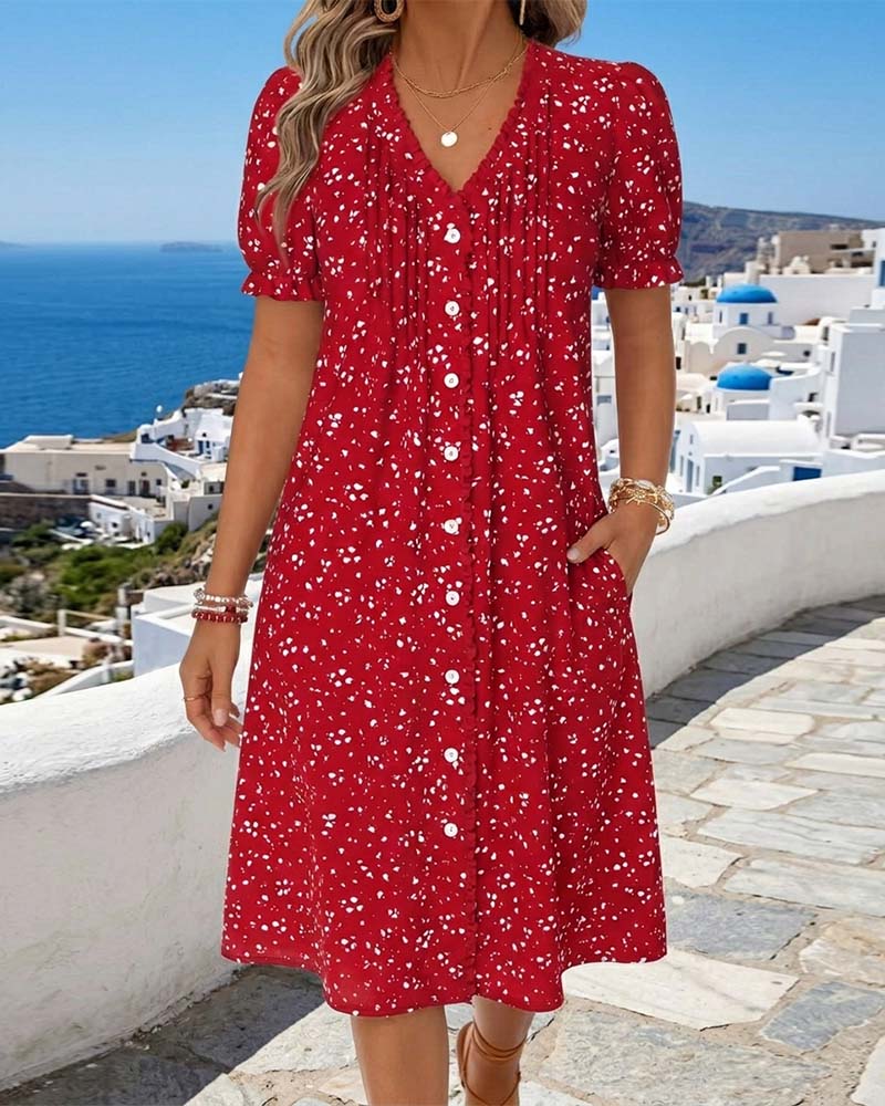 Dayma - Floral V-Neck Button Front Dress