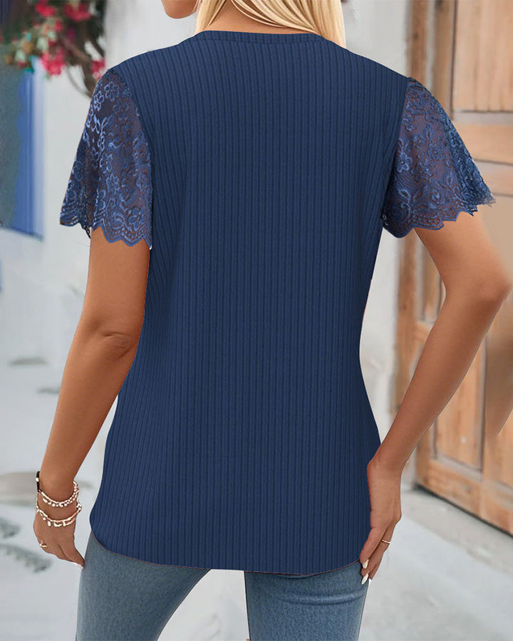 Lynza - Ribbed Lace Panel T-Shirt