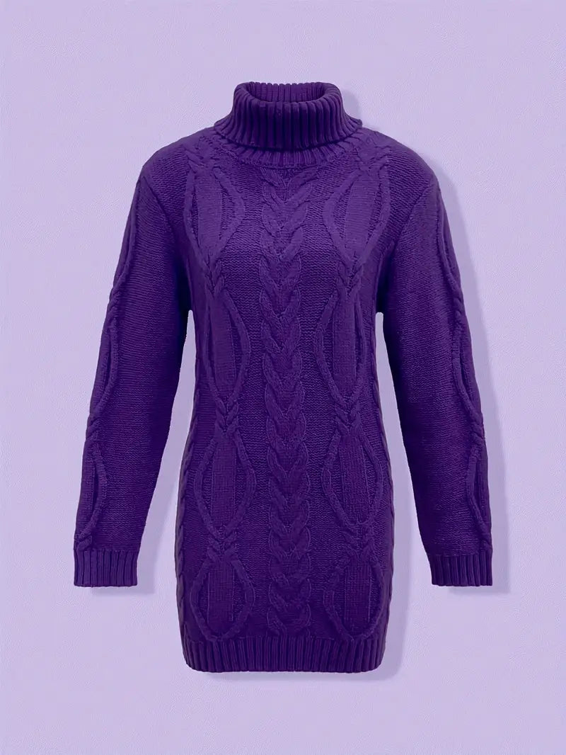 Narda - Chunky Cable Knitted Turtleneck Dress