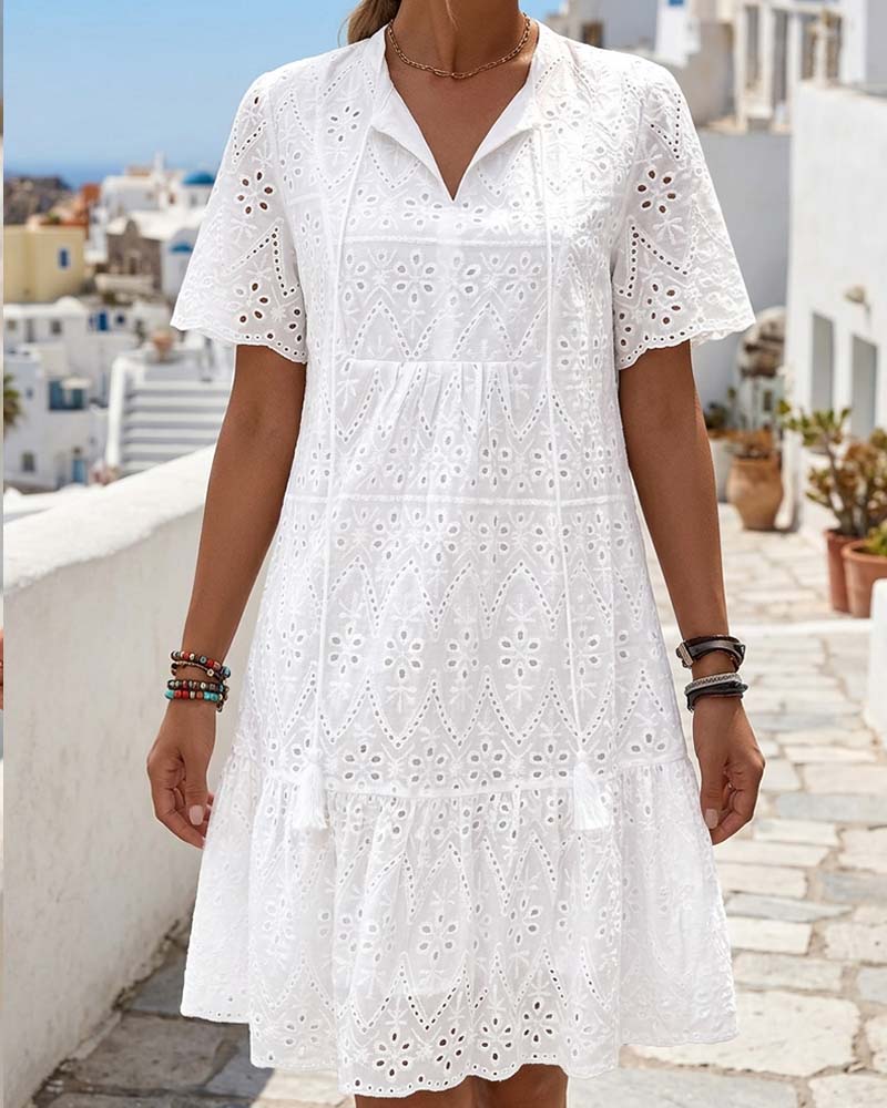 Aphinya - Openwork Dress with Short Sleeves