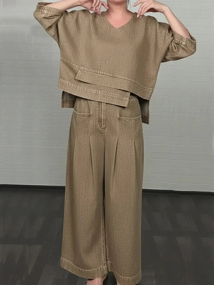 Ojinika - Casual Denim Two-piece Set