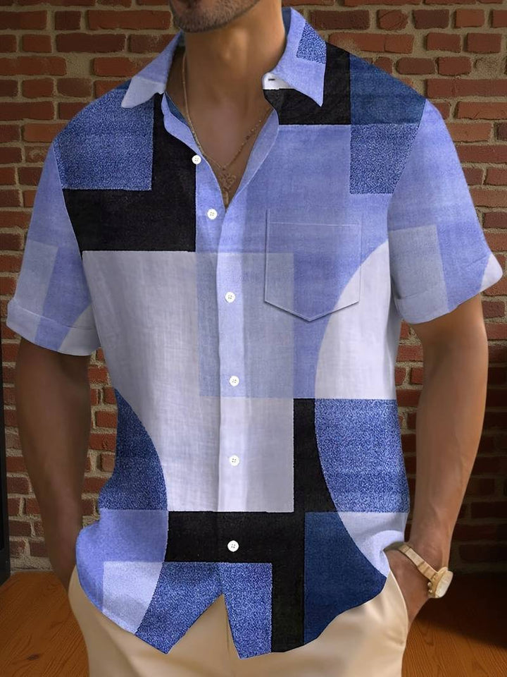 Boucher - Vintage Geometric Print Short Sleeve Shirt With Button