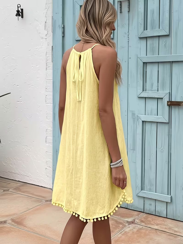 Shiena - Elegant Lace Crochet Halter Neck Dress