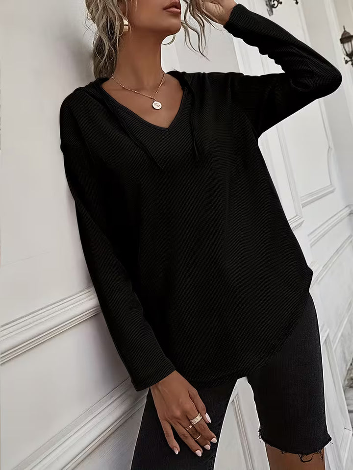 Heydi - Long Sleeve Curved Hem Hooded Sweatshirt