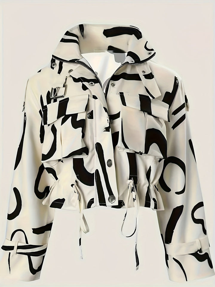 Solariflow - Multi-Pocket Drawstring Waist Jacket