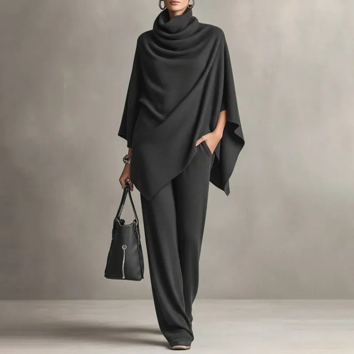 Tatjavuta - Cowl Neck Cape & Wide-Leg Pant Set