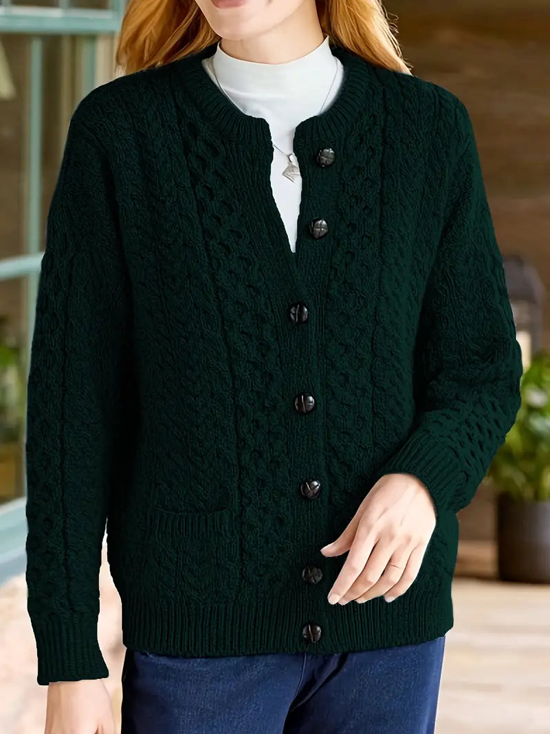 Avery - Cable Knit Button-Up Cardigan