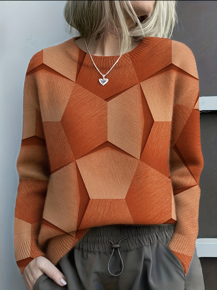 Bravina - Knitted 3D Geometric Print Sweater