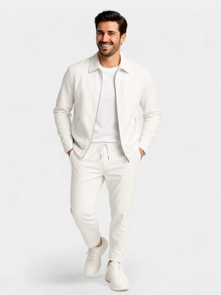 Tobiana - Textured Zip-up Jacket And Drawstring Pants Set