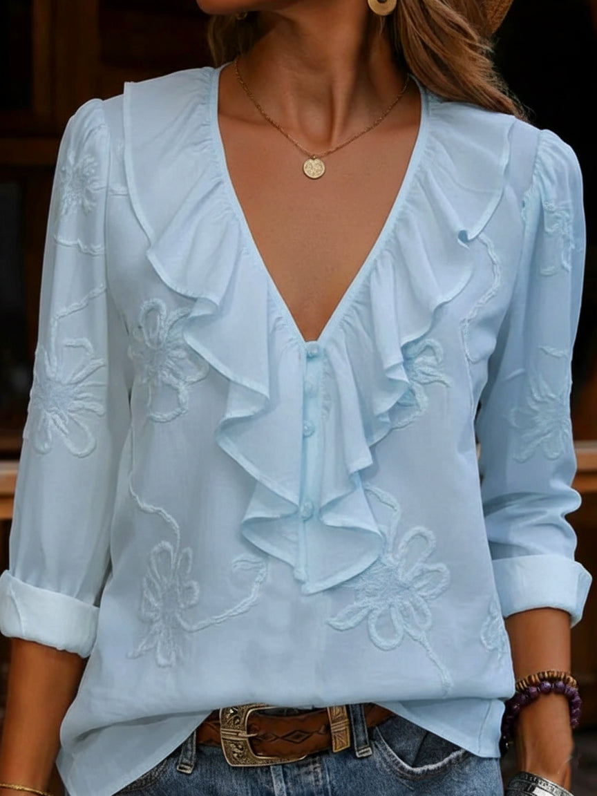 Celestine - Vintage Floral V-neck Shirt