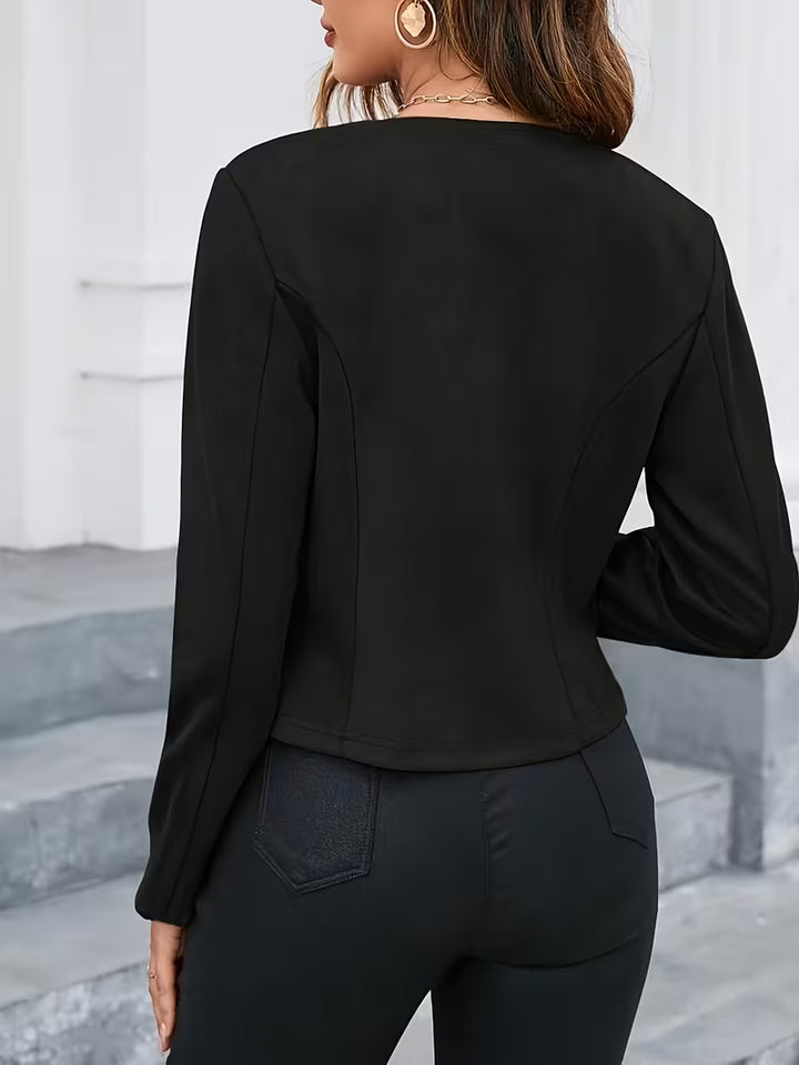 Eria - Round Neck Suede Zip-Up Jacket