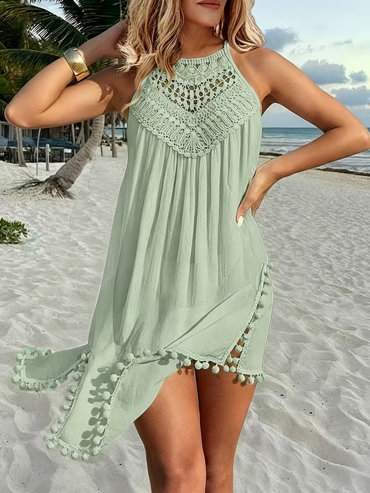 Shiena - Elegant Lace Crochet Halter Neck Dress