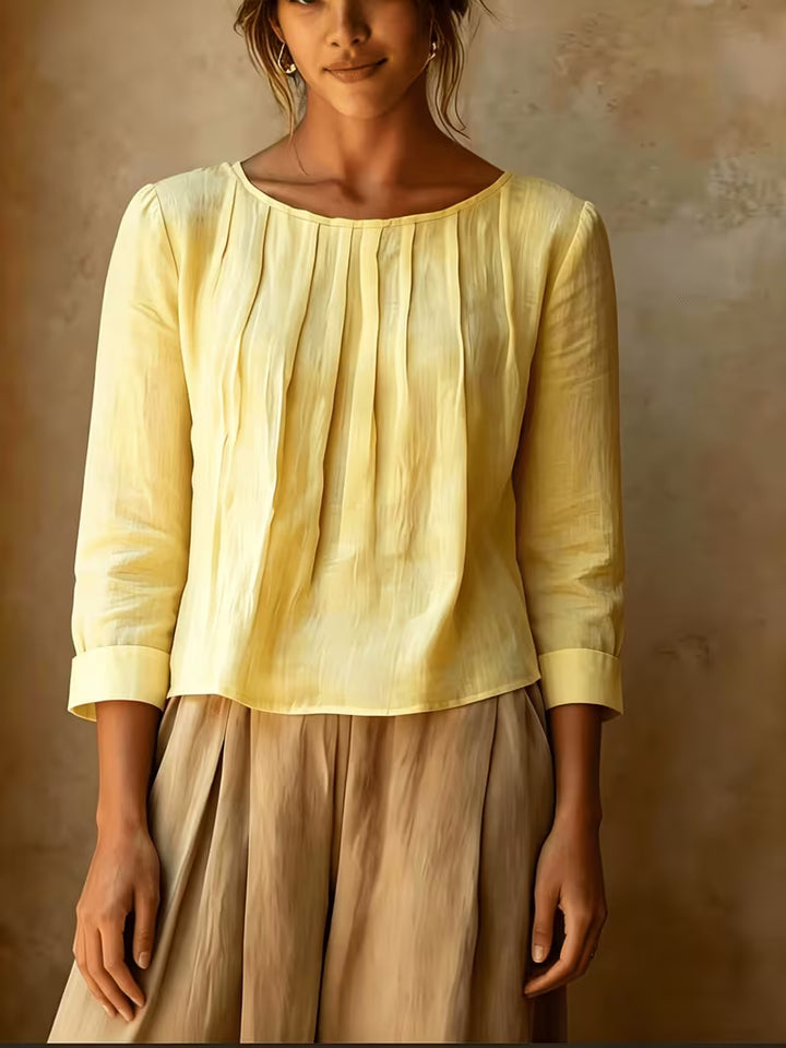 Gelina - Round Neck Blouse With Front Pleats